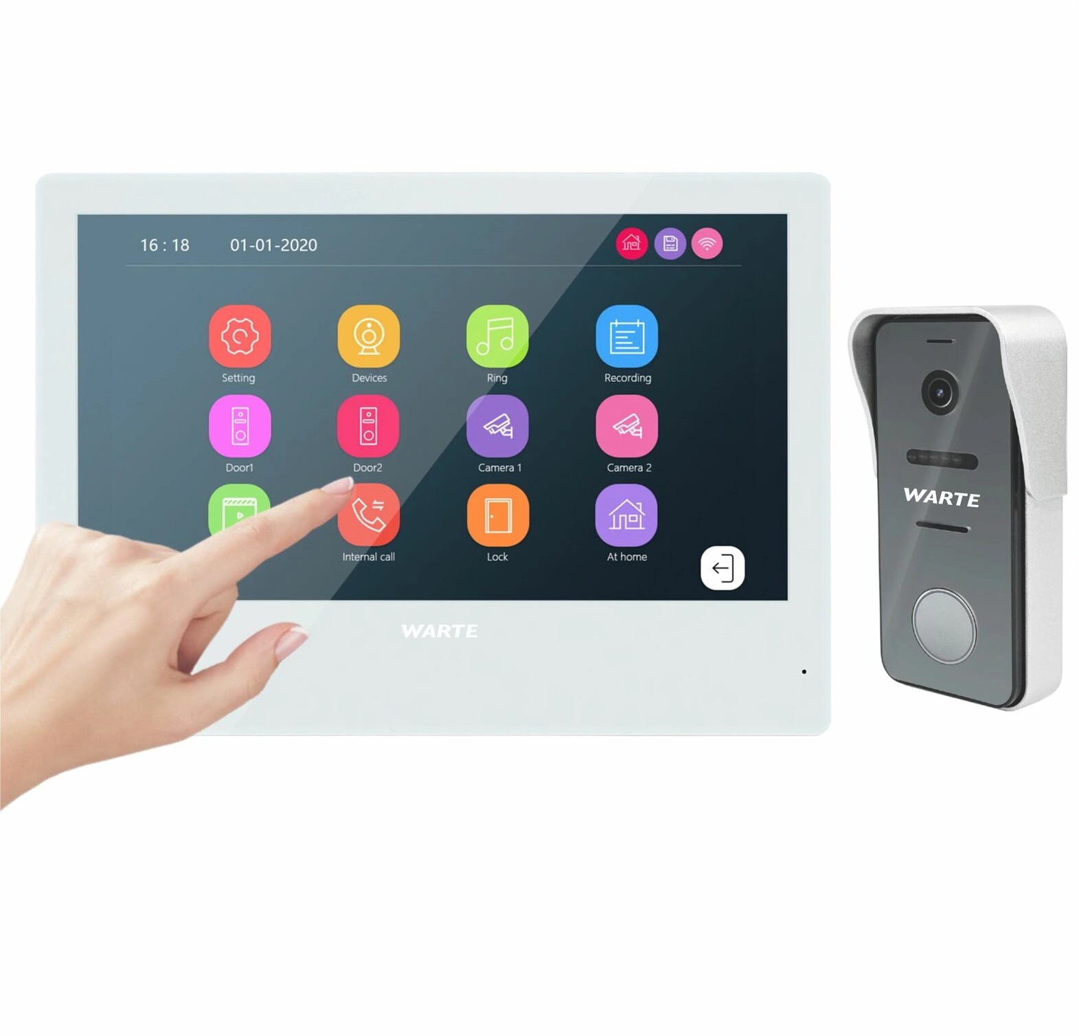 WARTE-10-09 XIP alb/argintiu – set de videointerfon rețea cu două fire, monitor de 10" și panou de apel